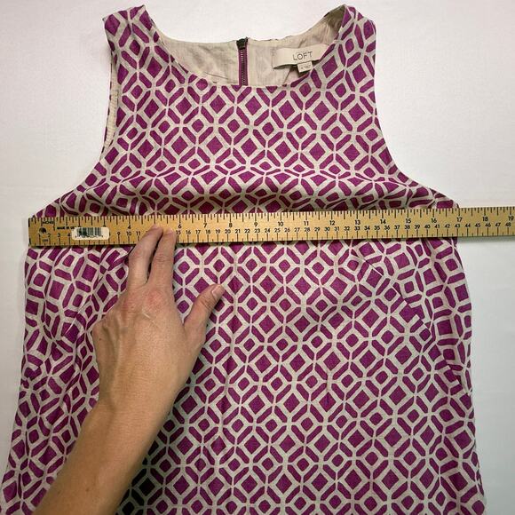 Ann Taylor LOFT Linen Geometric Print Shift Dress Multicolor Size 4 - Picture 3 of 12